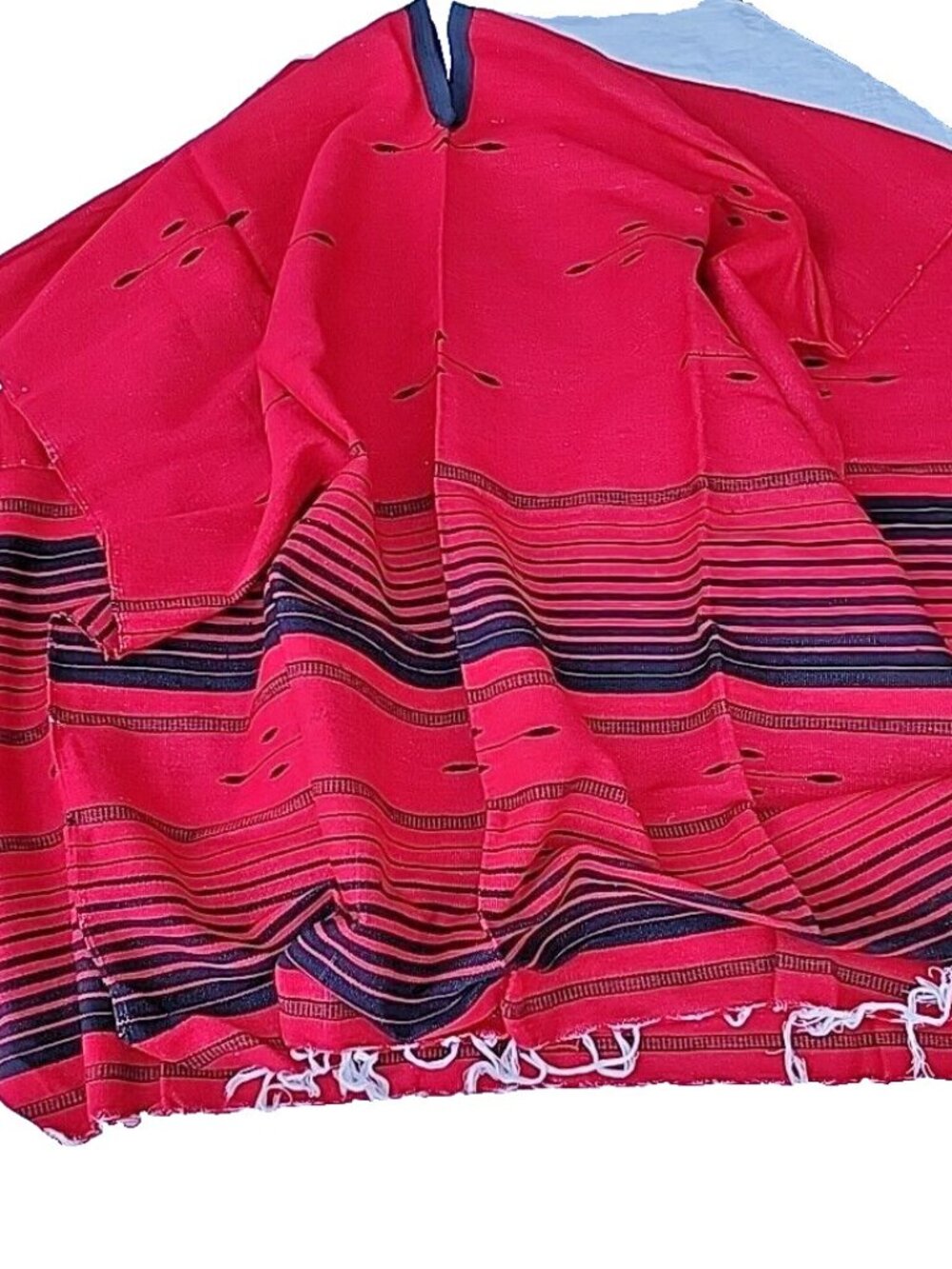 Traditional Serape Unisex Falsa Blanket Mexican Southwestern Red W/Black Cape OS
